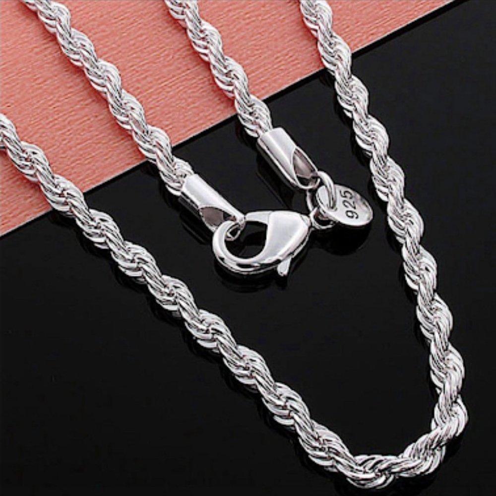 STERLING SILVER ROPE CHAIN NECKLACE  BRACELET SET UNISEX - Picture 5 of 6